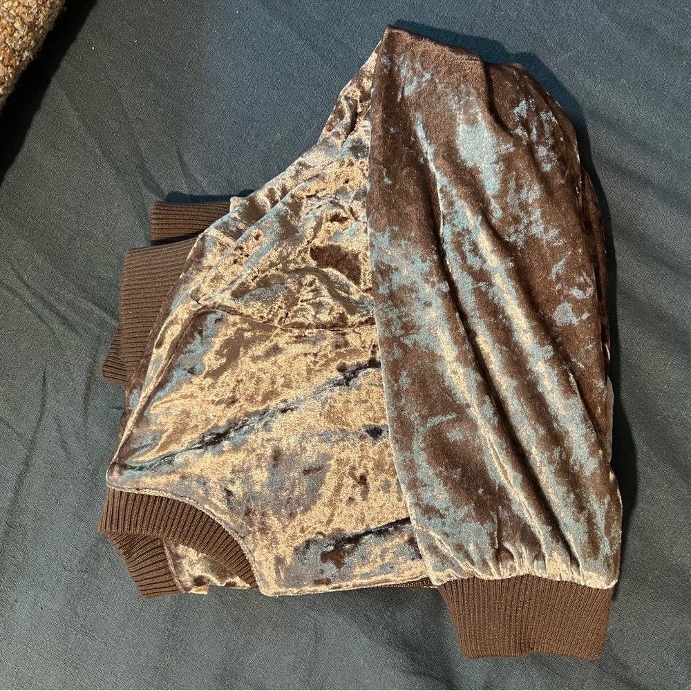 Entro Velvet Bomber Jacket in Brown and Blue